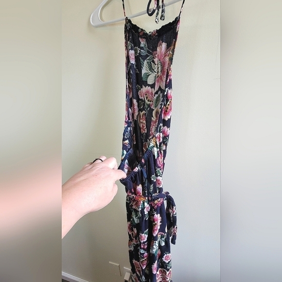 New York & Company Floral Open Back Halter Tie Wrap Dress, Size Medium - Picture 3 of 4